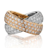 18KT Yellow Gold And White Gold Double Cross Over Band Diamond