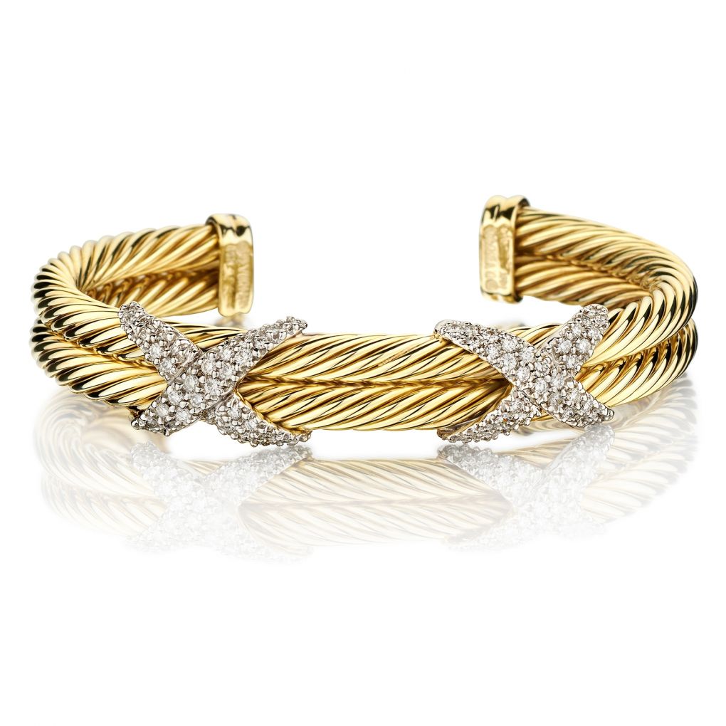 David Yurman Carat Total Round Brilliant Cut Diamond 'X' Cuff