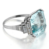 Art Deco 9.75 Carat Square Cut Aquamarine And Diamond Platinum Ring