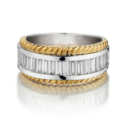 2.00 Carat Total Weight Baguette Cut Two-Tone Rope Edge Band
