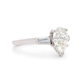 Platinum 1.26 Carat Natural Pear-Shaped Diamond With Tapered Baguette Sidestones Ring