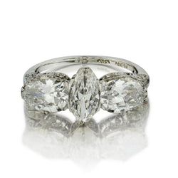 Art Deco Marquise & Pear Shaped Diamond Platinum Ring