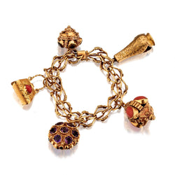 Vintage Victorian-Era 18kt Yellow Gold Charm Bracelet. 5 x vintage charms