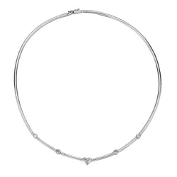 18KT White Gold Heart-Shaped Diamond Omega Link Choker Necklace