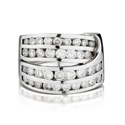 Ladies 14kt white gold wide band featuring 2.50tw Brilliant cut diamonds