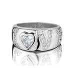 18KT White Gold Heart-Shaped Diamond Domed Love Ring