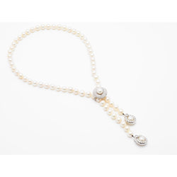White Gold Diamond And Pearl Lariat Necklace