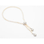 White Gold Diamond And Pearl Lariat Necklace
