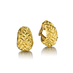 Tiffany & Co Quilted Woven Textured Clip On Earrings. 18kt Yellow Gold