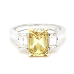 2.32 Carat Natural Fancy Yellow Emerald Cut Diamond Ring