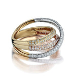 18KT Tri-Color 1.10 Carat Total Pave-Set Diamond 3 Band Ring