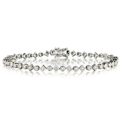 Unique Ladies 18kt Tennis Bracelet. Princess and Brilliant Cut Diamonds. 1.40ct Tw