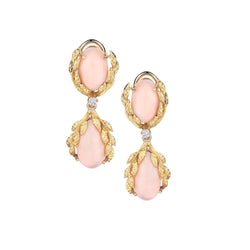 18KT Yellow Gold Coral And Round Brilliant Cut Diamond Drop Earrings