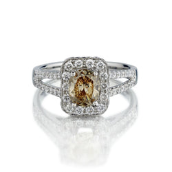 1.20 Carat Cognac Round Brilliant Diamond Halo Set Engagement Ring