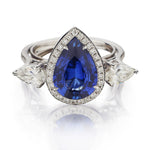 4.00 Carat Blue Sapphire Diamond Halo-Set WG Ring