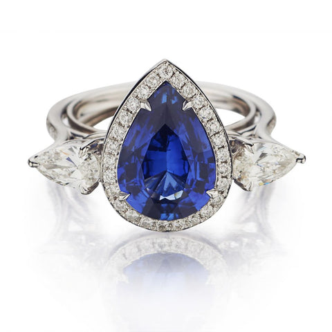 4.00 Carat Blue Sapphire Diamond Halo-Set WG Ring