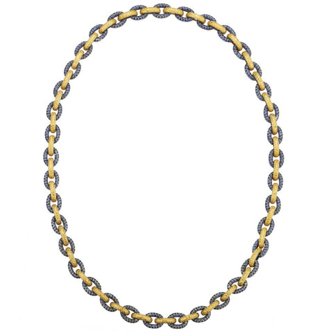Blue Sapphire And Yellow Diamond Cable Link Gold Necklace