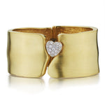One-Of-A-Kind Yellow Gold And Diamond Heart Bangle