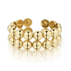 18KT Yellow Gold Open Cuff Double Row Balls Bangle
