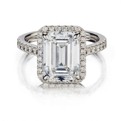 5.02 Carat Emerald Cut Diamond Halo-Set Ring