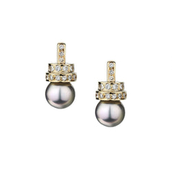 Tahitian Pearl And Diamond Yellow Gold Earrings