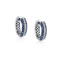 Ladies Blue Sapphire and Diamond Huggies Earings. 18kt W/G