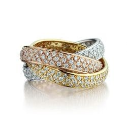 3.00 Carat Total Weight Pave-Set Diamond Tri-Colour Rolling Rings
