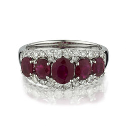 18KT White Gold Ruby And Diamond Cluster Tapered Ring