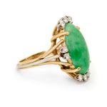 Green Jade And Diamond 18KT Yellow Gold N,S,E,W Ring