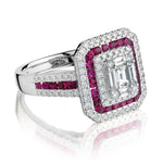 18KT White Gold Ruby And Diamond Cluster Ring