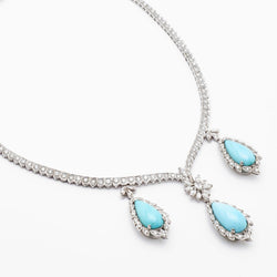 Platinum Pear-Shaped Cabochon Turquoise & Diamond Necklace