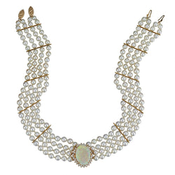 Pearl, Opal And Diamond 14KT Yellow Gold Choker Necklace