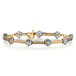 Ladies 14kt Yellow and White Gold Diamond Flower Bracelet . 3.50ct Tw diamonds