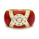 Red Carnelian & Diamond 14KT Yellow Gold Wide Ring