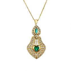 Ladies Magnificent Diamond and Emerald Pendant in 18kt Yellow Gold.