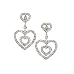 18KT White Gold Funky Diamond Heart Pendant Earrings