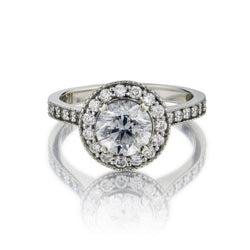 1.03 Carat Round Brilliant Cut Diamond Halo-Set Engagement Ring