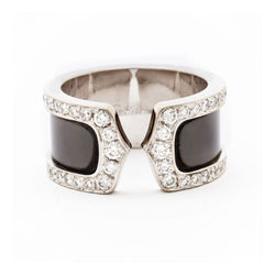 Cartier Double C Diamond White Gold & Black Lacquer Ring