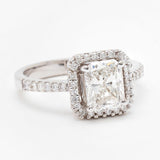 1.55 CaratNatural  Radiant Cut Diamond and White Gold Ring