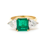 2.91 Carat Green Emerald & Diamond Yellow Gold Ring