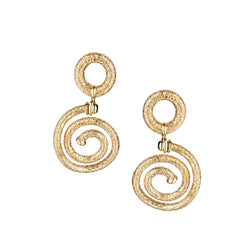 18KT Yellow Gold Italian Swirl Spiral Textured Drop Earrings