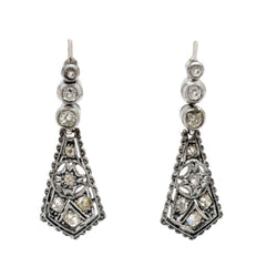 Georgian-Era Silver & Old-Mine Cut Diamond Drop Earrings