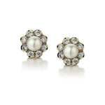 8MM Cultured Pearl And Round Brilliant Cut Diamond Stud Earrings