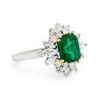 Birks Platinum Green Emerald & Diamond Cluster Ring