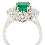 Birks Platinum Green Emerald & Diamond Cluster Ring