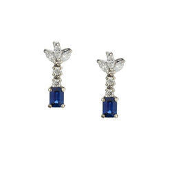 Blue Sapphire And Marquise Cut And Brilliant Cut Drop Earrings