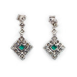 Retro Angled Green Emerald And Diamond Drop Earrings