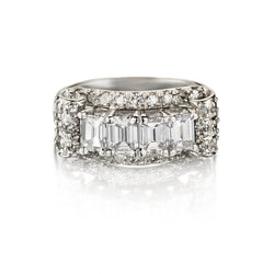 Mid-Century Emerald Cut And Brilliant Cut Diamond WG Dress Ring