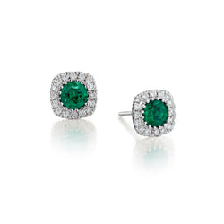 Ladies 18kt White Gold Diamond and Green Emerald Stud Earings