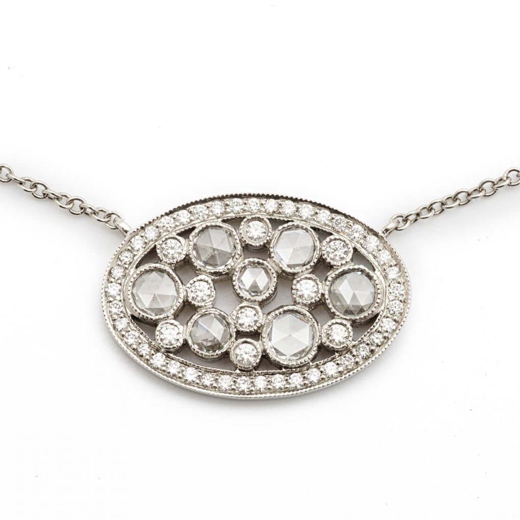 Tiffany Diamond Plat Cobblestone Oval Pendant โ Van Rijk
